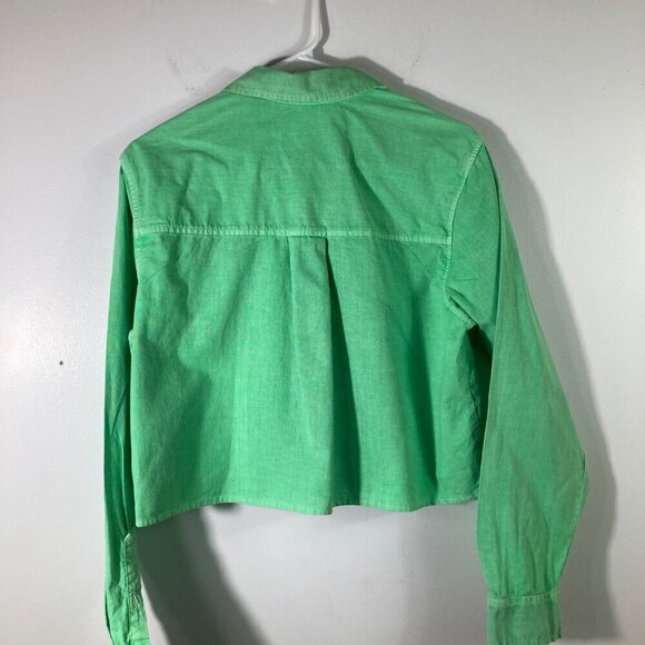 Womens Universal Thread Long Sleeve Cropped Button Shirt Green M - Picture 2 of 5